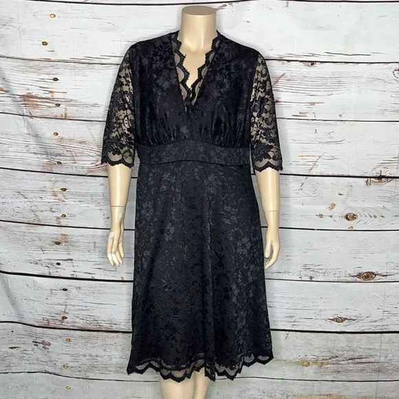 Kiyonna | Dresses | Kiyonna Sz 3 Onyx Black Mademoiselle Floral Lace  Surplice Vneck Cocktail Dress | Poshmark